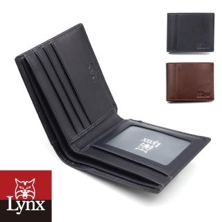 【Lynx】美國山貓極簡風進口牛皮4卡短夾皮夾錢包男夾(藍色/咖啡)