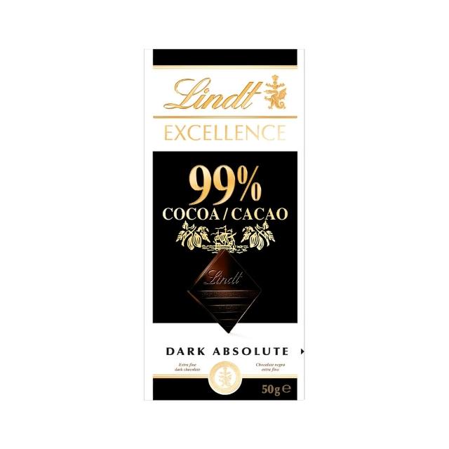 【Lindt 瑞士蓮】極醇系列99%巧克力片 50g(黑巧克力)