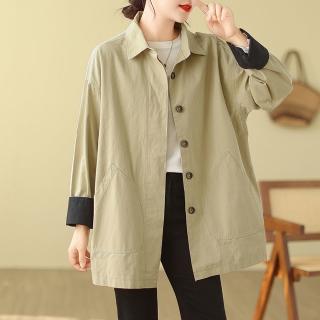 【BRIGA B143-2356】BRIGA B143-2356設計師款韓版文藝休閒翻領捲邊長袖外套大碼中長款風衣(B143-2356)
