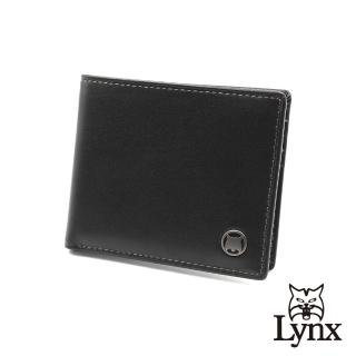 【Lynx】美國山貓細面紋進口牛皮左右活頁短夾皮夾錢包男夾(黑色)