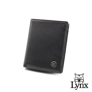 【Lynx】美國山貓細面紋進口牛皮直立式短夾皮夾錢包男夾(黑色)