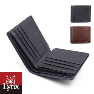 【Lynx】美國山貓極簡風進口牛皮中間翻短夾皮夾錢包男夾(藍色/咖啡)