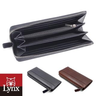 【Lynx】美國山貓極簡風進口牛皮L型長夾(藍色/咖啡)