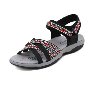 【MINE】交叉涼鞋 戶外涼鞋/民族風繽紛交叉織帶舒適戶外運動涼鞋(黑)