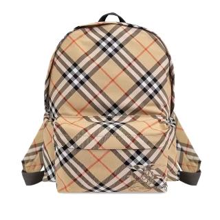 【BURBERRY 巴寶莉】格紋騎士標誌雙肩後揹包(沙色)