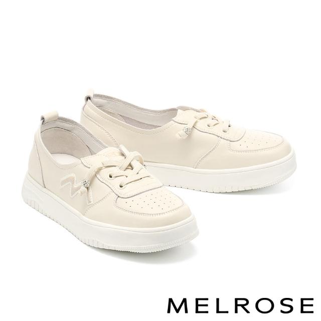 【MELROSE】雙11 美樂斯 時髦率性M字牛皮懶人QQ厚底休閒鞋(米)