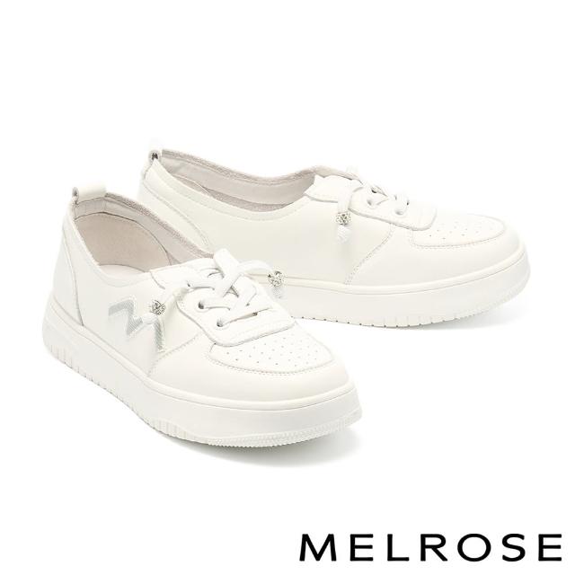 【MELROSE】雙11 美樂斯 時髦率性M字牛皮懶人QQ厚底休閒鞋(白)