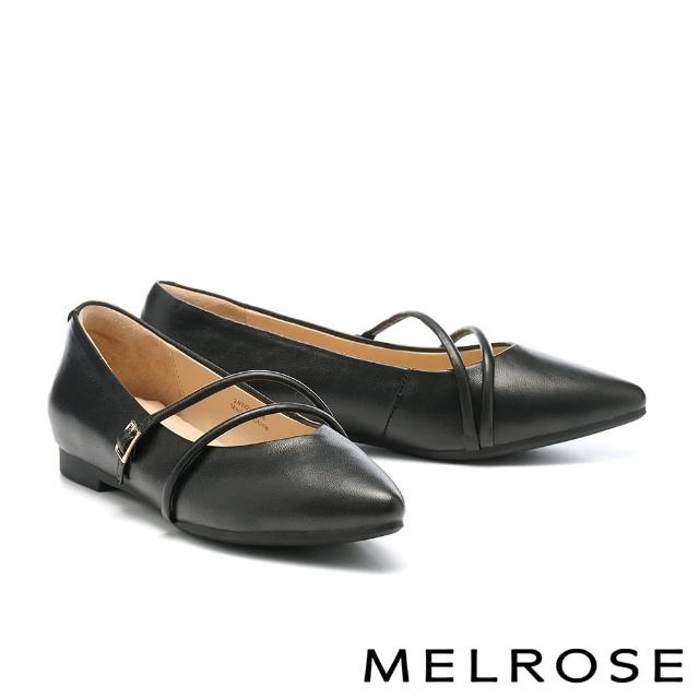 【MELROSE】雙11 美樂斯 簡約日常瑪莉珍全真皮尖頭低跟鞋(黑)