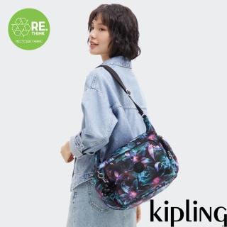 【KIPLING官方旗艦館】『牛角包』光影花卉多袋實用側背包-GABB