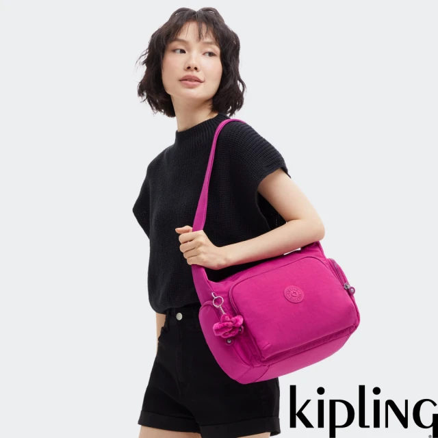 KIPLING官方旗艦館 『牛角包』灰松綠拼接輕巧多袋實用側