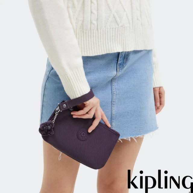 KIPLING官方旗艦館 粉灰色拼接輕巧手提斜背兩用包-DE