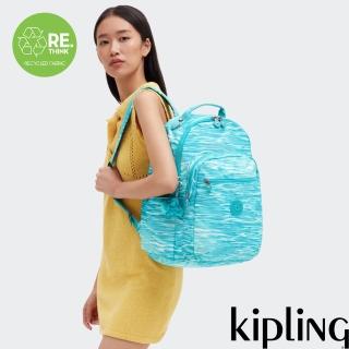 【KIPLING官方旗艦館】（網路獨家款）湖水綠水波紋印花機能手提後背包-SEOUL