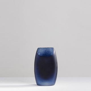 【3,co】玻璃月型口扁平花器-藍(8號)