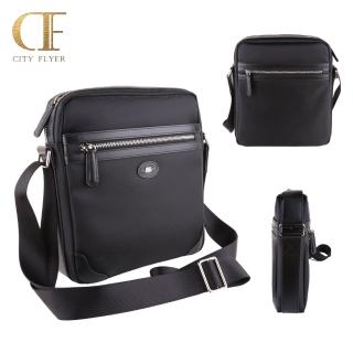 【CITY FLYER】城市旅者馬毛紋牛皮防潑水尼龍布包直式側揹包(黑色)