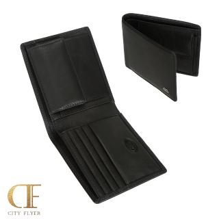 【CITY FLYER】城市旅者軟皮系列進口牛皮雙折4卡皮夾錢包短夾男夾(黑色)
