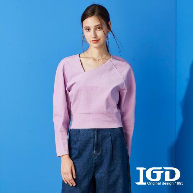 【IGD 英格麗】速達-網路獨賣款-澎澎袖芯絨短版上衣(紫色)