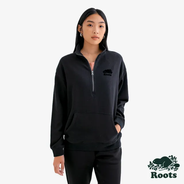 【Roots】Roots女裝- COOPER RELAXED 1/4 ZIP 上衣(黑色)