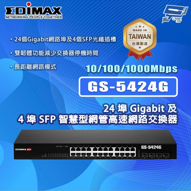 CHANG YUN 昌運 EDIMAX 訊舟 GS-5424G 24埠Gigabit及4埠SFP智慧型網管高速網路交換器MIT