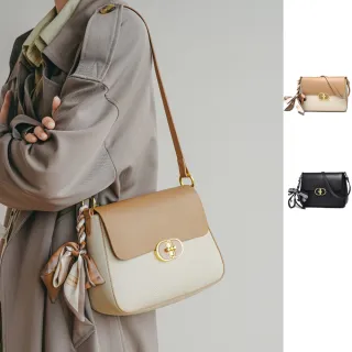 【MAISY】質感絲巾配色肩背小方包 斜背包(現+預 卡其色 / 黑色)