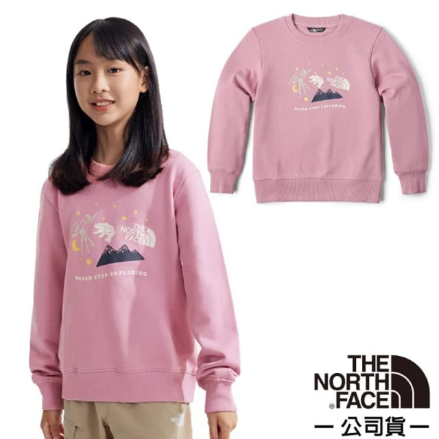 The North Face 童 LOGOWEAR 機能性保暖透氣純棉休閒衫.長袖T恤.休閒運動套頭衫(89XU-1MI 落櫻紫)