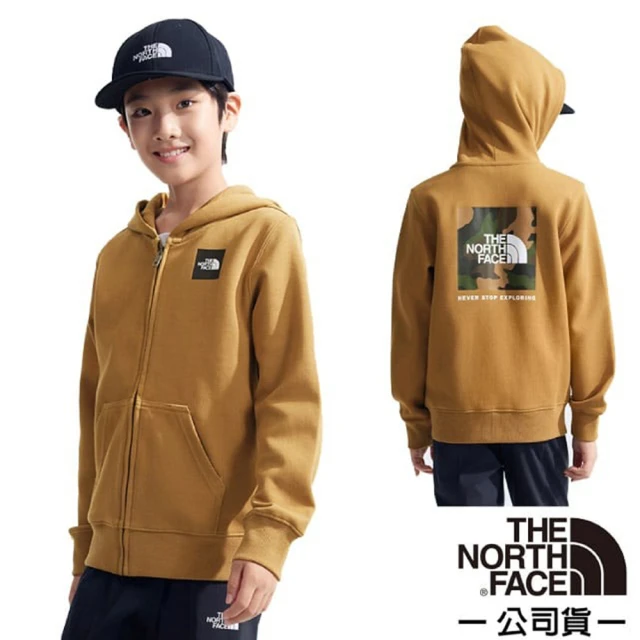 The North Face 童 CAMO BOX 機能性保暖透氣連帽外套.夾克.帽T(89XW-173 棕色)