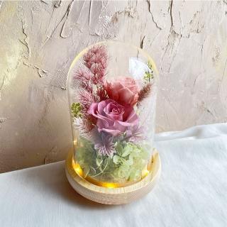 【OSTARA FLORIST 奧斯塔拉花藝】粉霧紫色永生玫瑰玻璃罩(永生花、玫瑰花、情人節、母親節、生日)