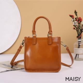 【MAISY】時尚潮流雙肩帶真皮百搭托特肩揹包 手提包 斜揹包(共七色)