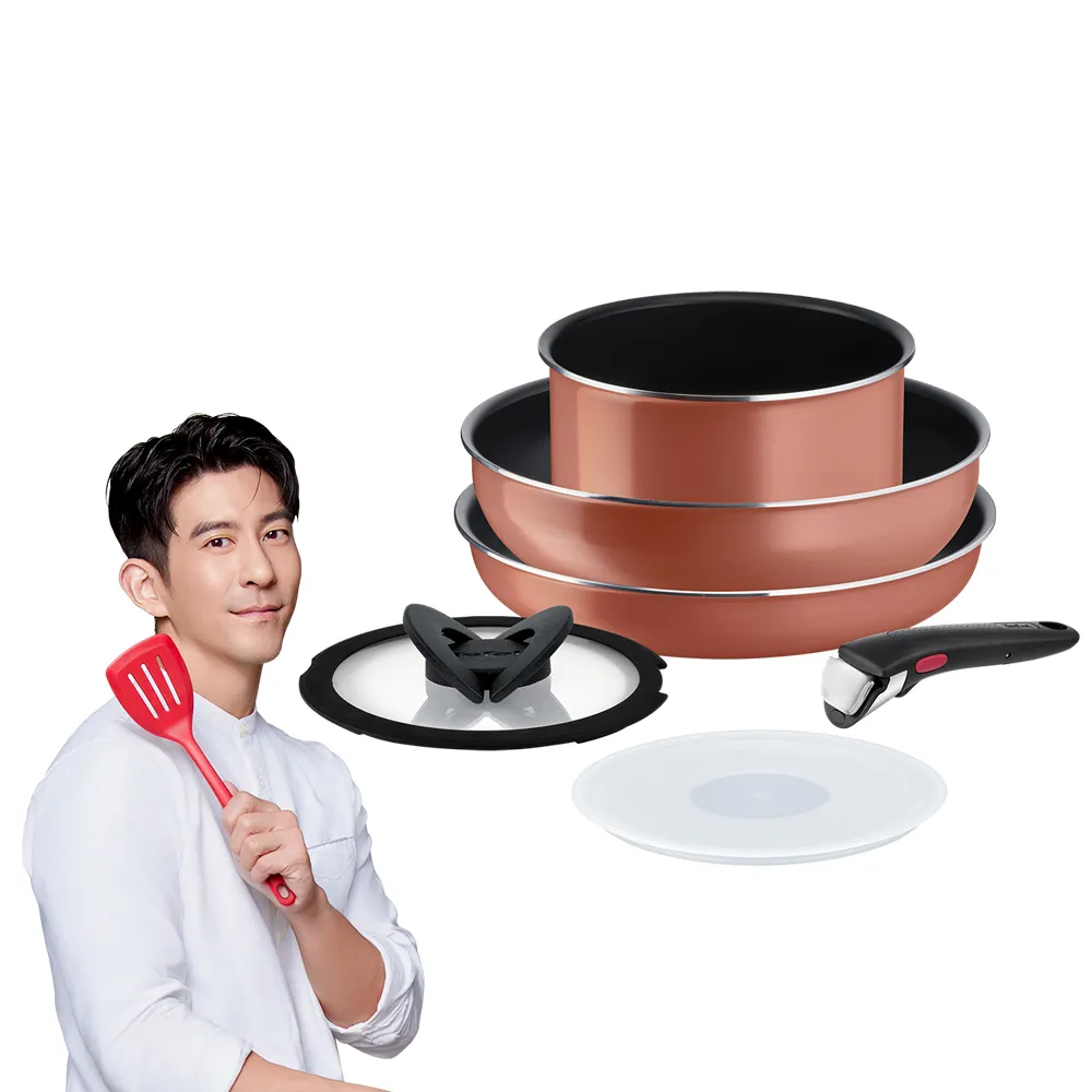 【Tefal 特福】法國製巧變精靈系列可拆式不沾3鍋6件組-魅惑紅