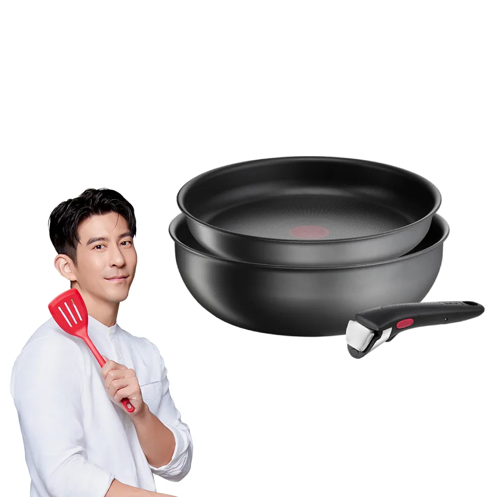 【Tefal 特福】法國製巧變精靈系列可拆式不沾鍋3件組-石墨灰(IH爐可用鍋/電磁爐適用)