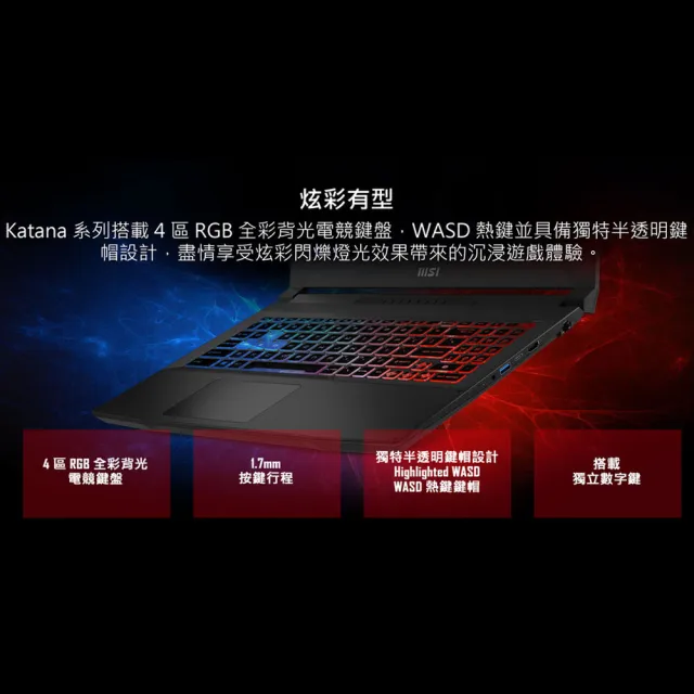 【MSI 微星】15.6吋i5 RTX4060電競筆電(Katana 15/i5-13420H/16G/1T SSD/W11/B13VFK-1471TW)