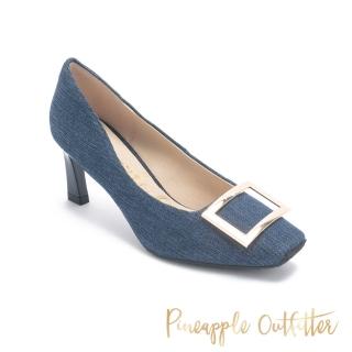 【Pineapple Outfitter】GOMEZ-3 絨面金屬方釦中跟鞋(藍色)