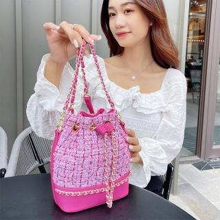 【MoonDy】鏈條包 側揹包 可愛包包 菱格包包 白色包包 真皮斜揹包 送女生 小香風包包 水桶包 真