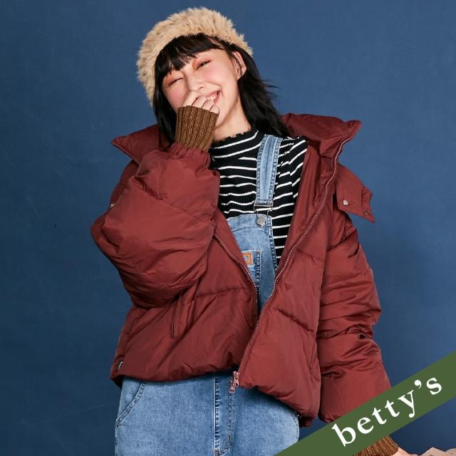 【betty’s 貝蒂思】雙邊拉鍊短版連帽羽絨外套(棕紅色)