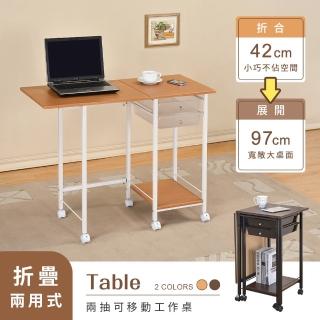 【AAA】MIT兩抽移動式折疊桌(工作桌 電腦桌 辦公桌 收納車 書桌 邊桌 茶几桌 抽屜推車)