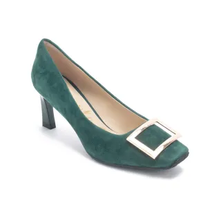 【Pineapple Outfitter】GOMEZ-3 絨面金屬方釦中跟鞋(綠色)