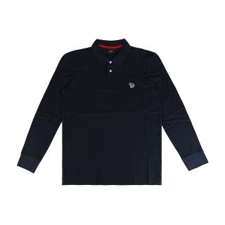 【Paul Smith】Paul Smith胸前迷你斑馬LOGO刺繡設計有機棉長袖POLO衫(男款/深藍)
