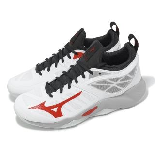 【MIZUNO 美津濃】排球鞋 Wave Dimension 男鞋 白 灰 紅 緩衝 襪套 室內運動 羽排鞋 美津濃(V1GA2240-96)