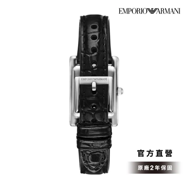 【EMPORIO ARMANI 官方直營】Genni 永恆榮耀環鑽女錶 黑色真皮錶帶手錶 32MM AR11623(雙11)