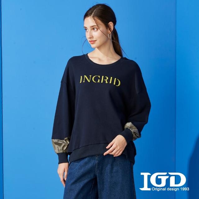 【IGD 英格麗】速達-網路獨賣款-刺繡LOGO簡約休閒上衣(丈青)