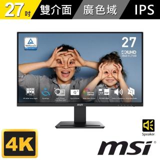 【MSI 微星】PRO MP273U 27型 IPS 4K 60Hz護眼商用顯示器(HDMI/DP/內建揚聲器)