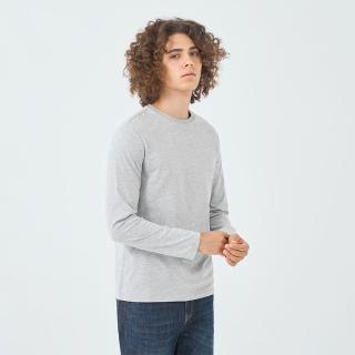 【GIORDANO 佐丹奴】男裝圓領素色長袖上衣(03 花紗灰)