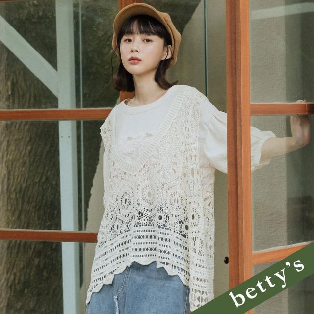 【betty’s 貝蒂思】鏤空緹花寬版針織背心(米白)