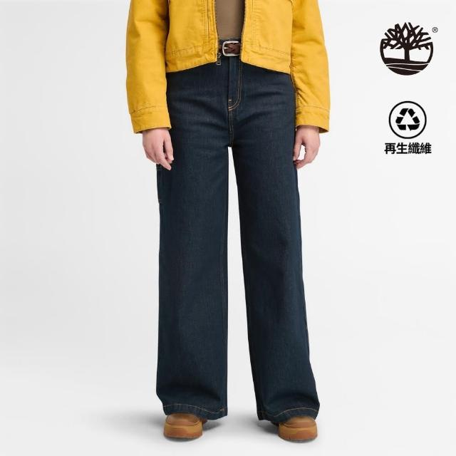 【Timberland】女款深牛仔藍天絲工裝牛仔寬褲(A5YXYB71)