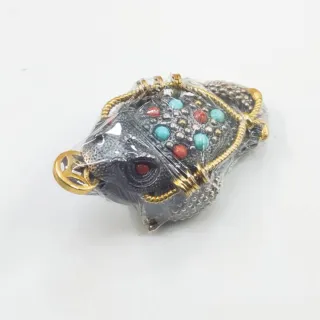 【家家銀飾手工坊】咬錢三腳蟾蜍擺件(925純銀咬錢三腳蟾蜍擺件鑲崁銅錢綠松南紅)