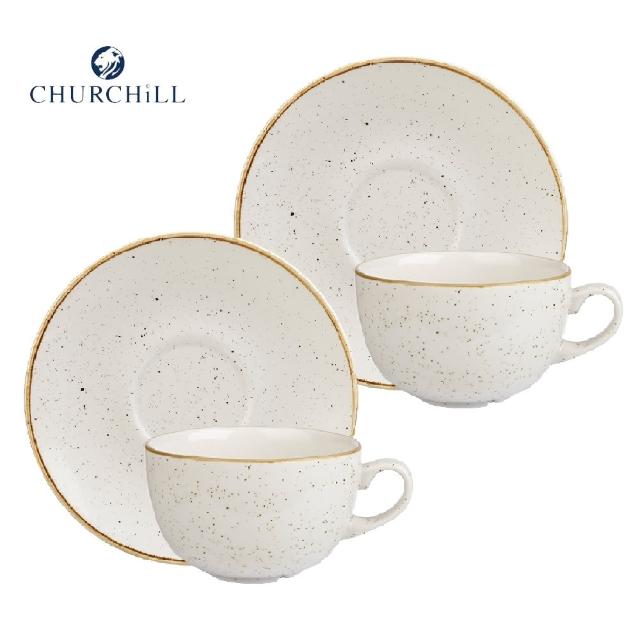 【英國CHURCHiLL邱吉爾】STONECAST點藏系列米白色240ml杯盤(對杯禮盒組)