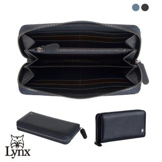 【Lynx】美國山貓nappa軟皮8卡拉鍊袋加厚長夾(藍色/黑色)