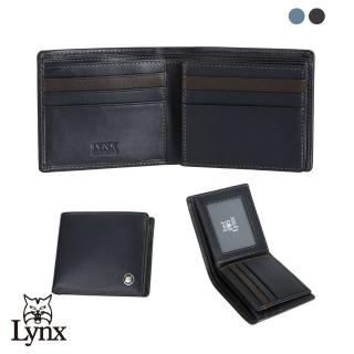 【Lynx】美國山貓nappa軟皮9卡中間翻拉鍊短夾(藍色/黑色)