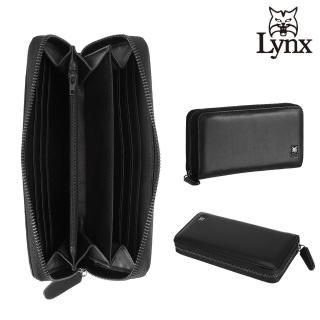 【Lynx】美國山貓nappa軟皮單拉鍊加厚長夾 8卡/拉袋(黑色)