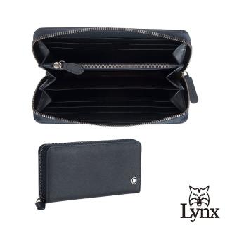 【Lynx】美國山貓十字紋精選牛皮加厚拉鍊長夾(藍色)
