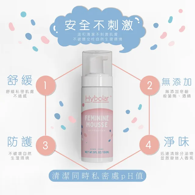 【Hybolar】私密處清潔慕斯150ml*2入組(女性專用護理保養噴霧潔淨凝露泡沫泡泡溫和呵護沐浴露敏感肌)